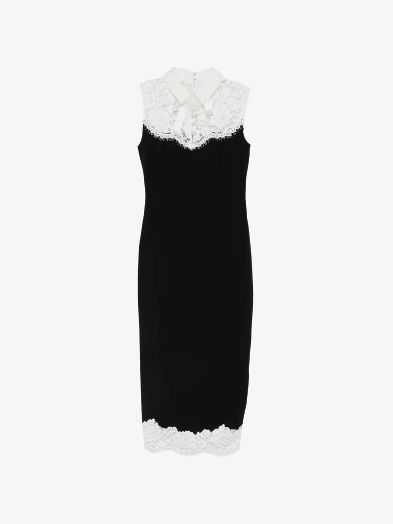 Rochie midi Self-Portrait black contrast-lace bodice negru