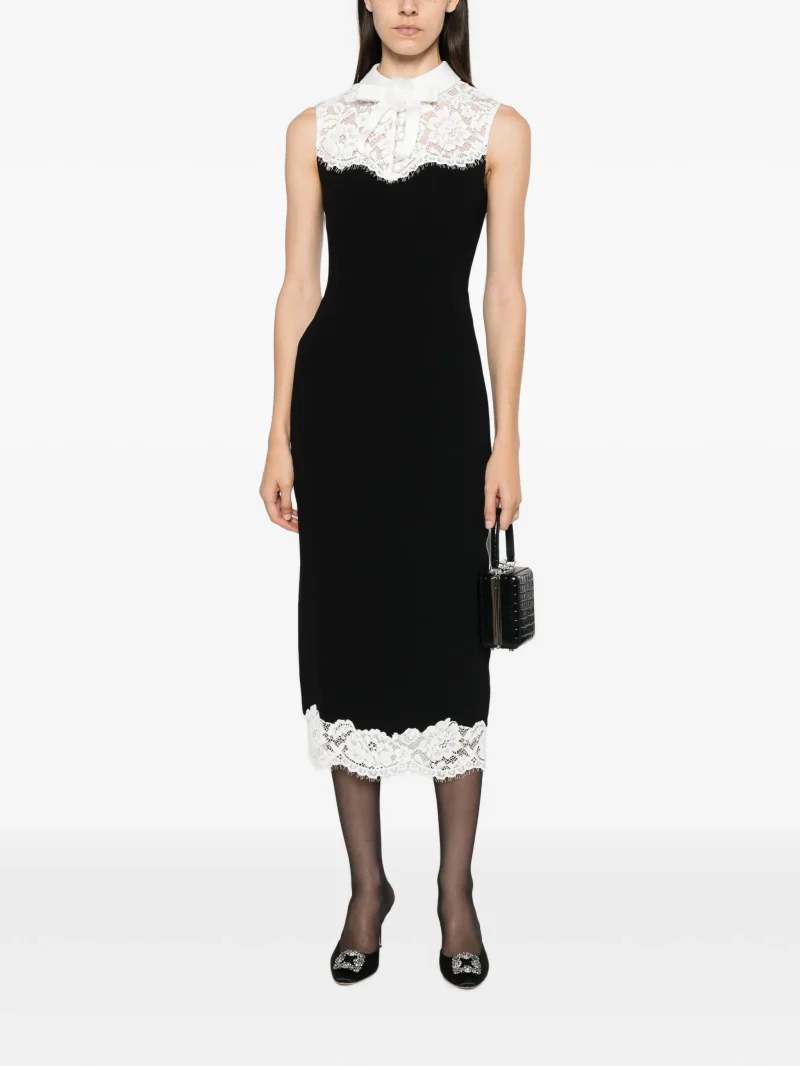 Alternative view of Rochie midi Self-Portrait black contrast-lace bodice negru