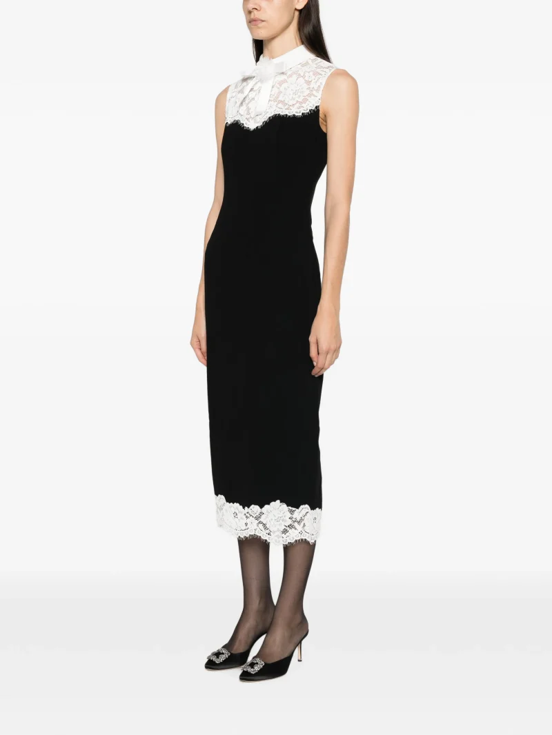 Rochie midi Self-Portrait black contrast-lace bodice negru - imagine 5
