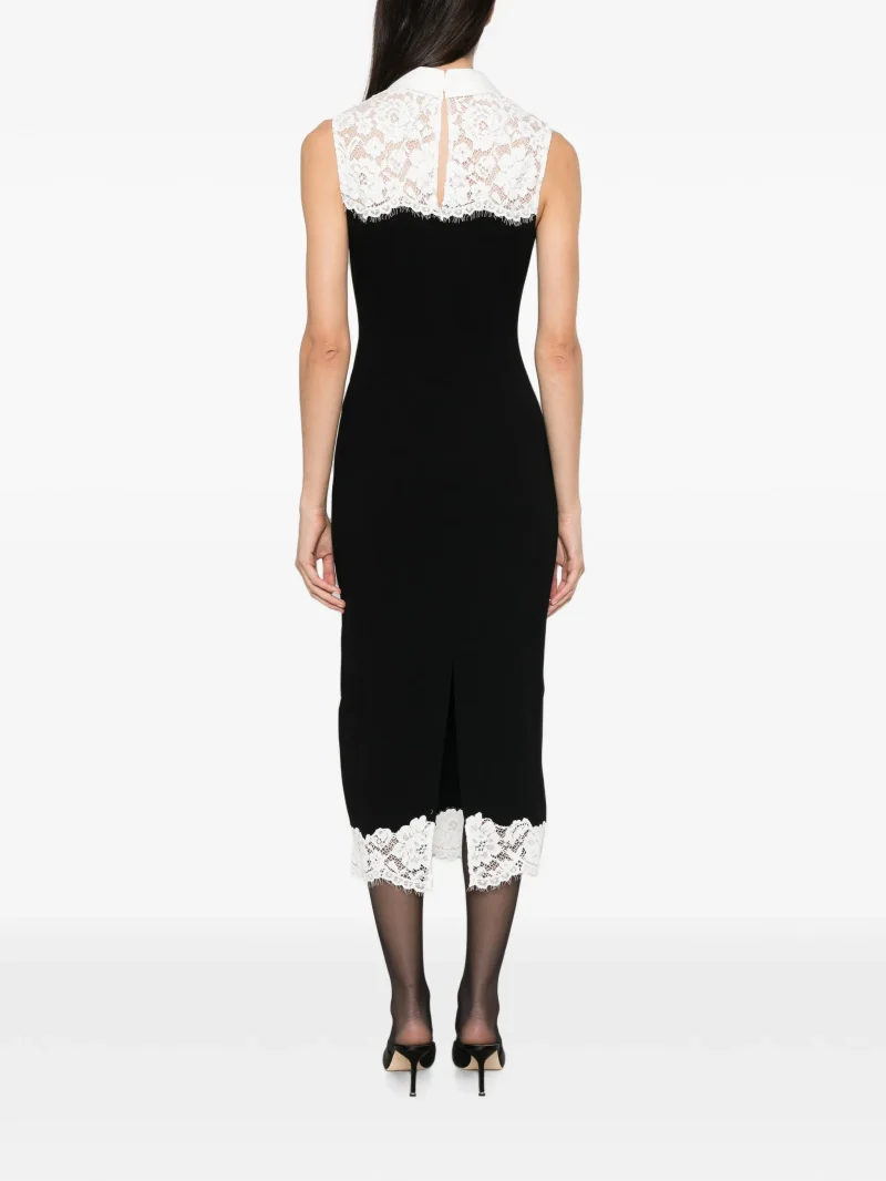 Rochie midi Self-Portrait black contrast-lace bodice negru - imagine 4
