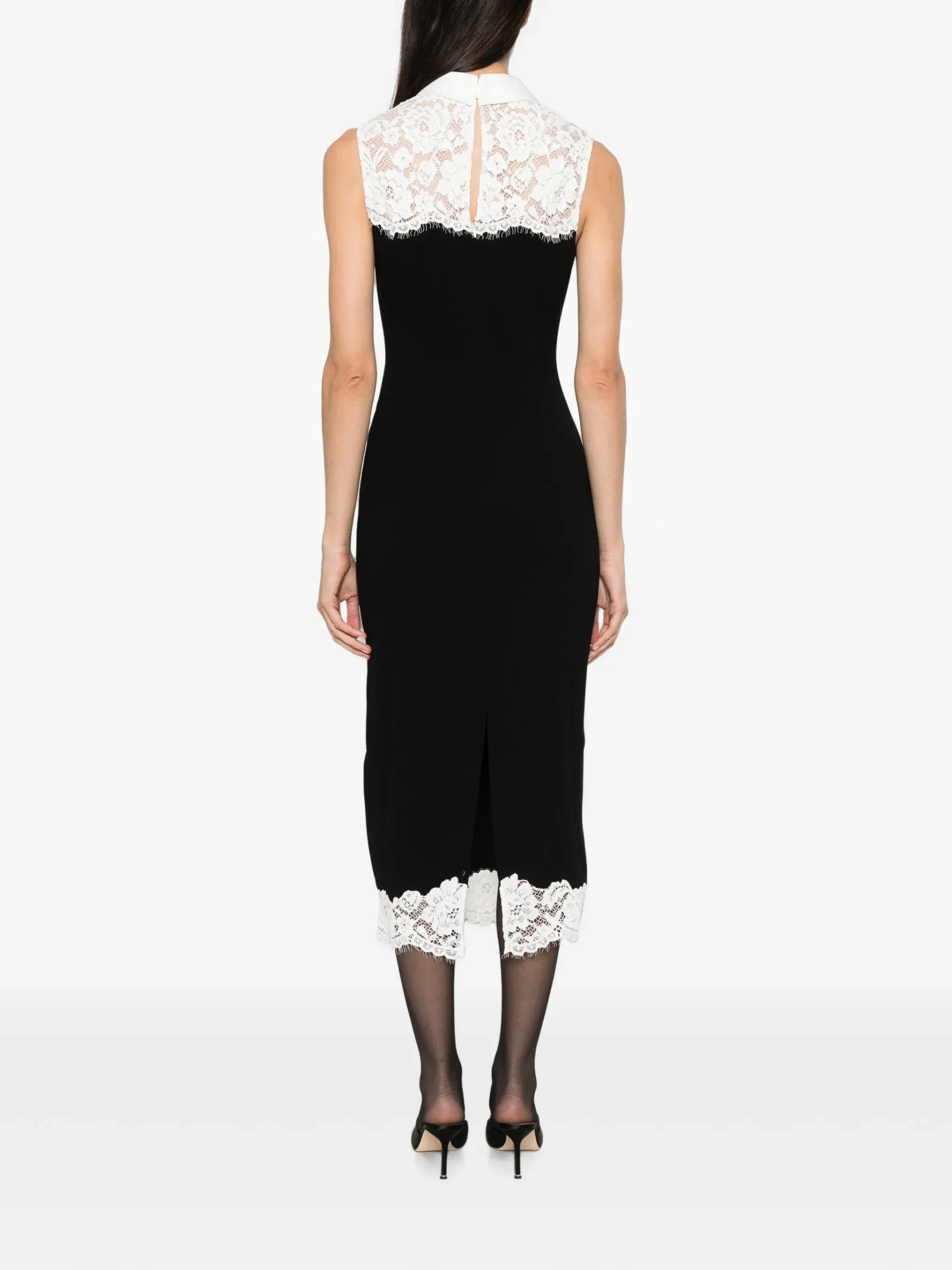 Rochie midi Self-Portrait black contrast-lace bodice negru - imagine 4
