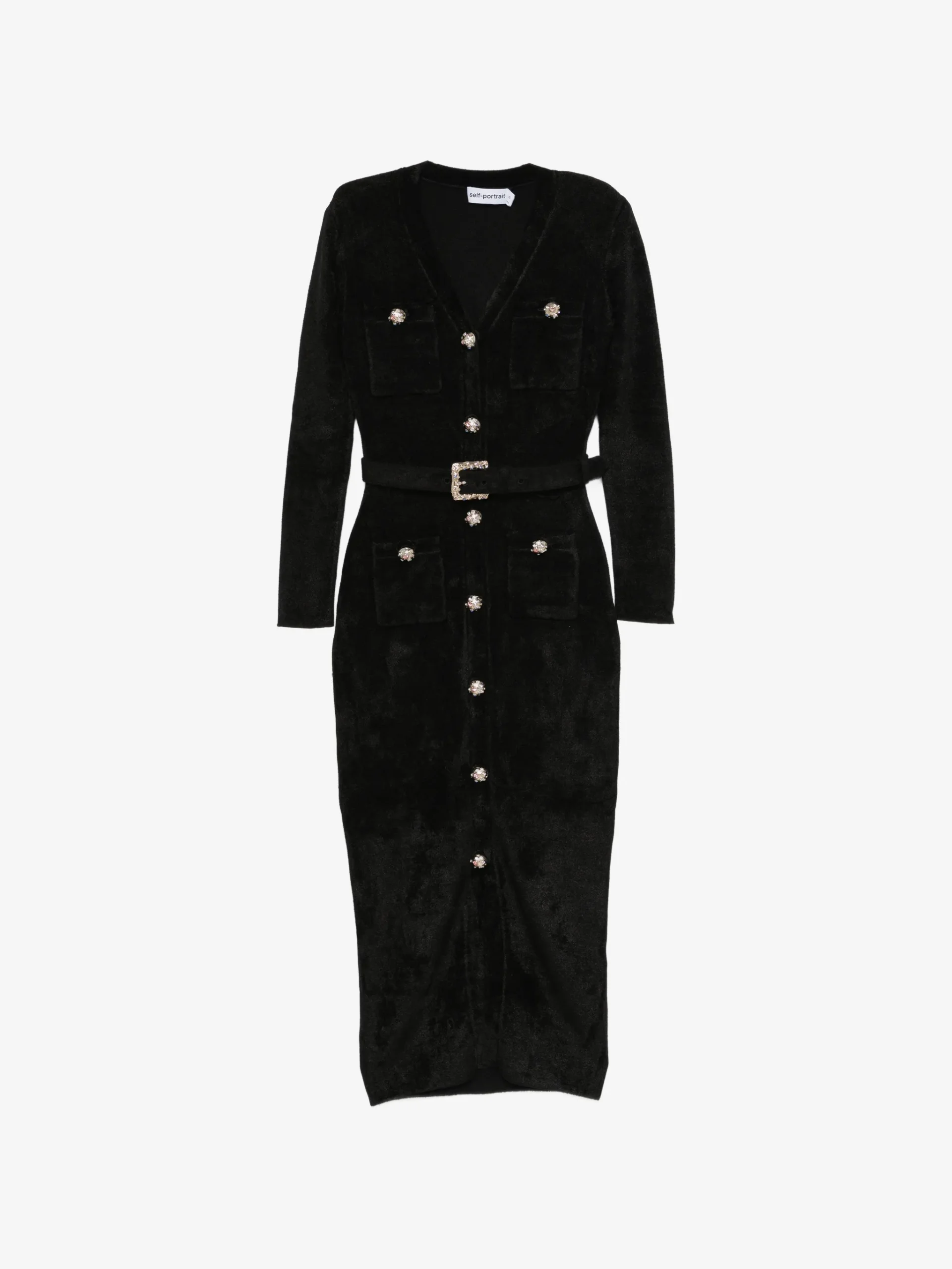 Rochie midi Self-Portrait chenille knit negru