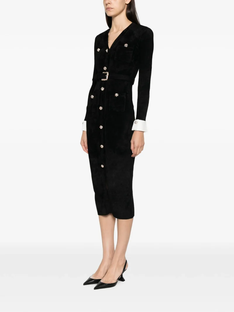 Rochie midi Self-Portrait chenille knit negru - imagine 5