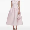 Rochie midi Self-Portrait taffeta buttoned roz