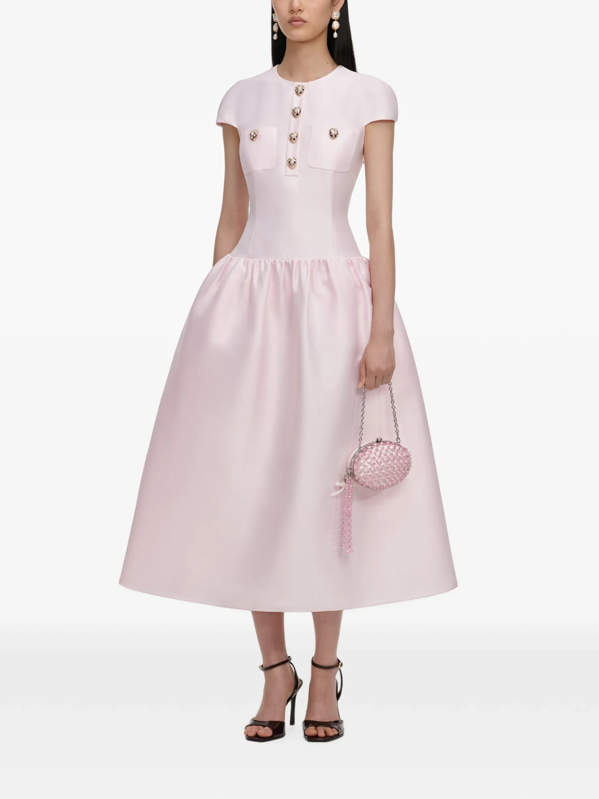 Rochie midi Self-Portrait taffeta buttoned roz