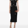Rochie midi Self-Portrait wool crepe negru