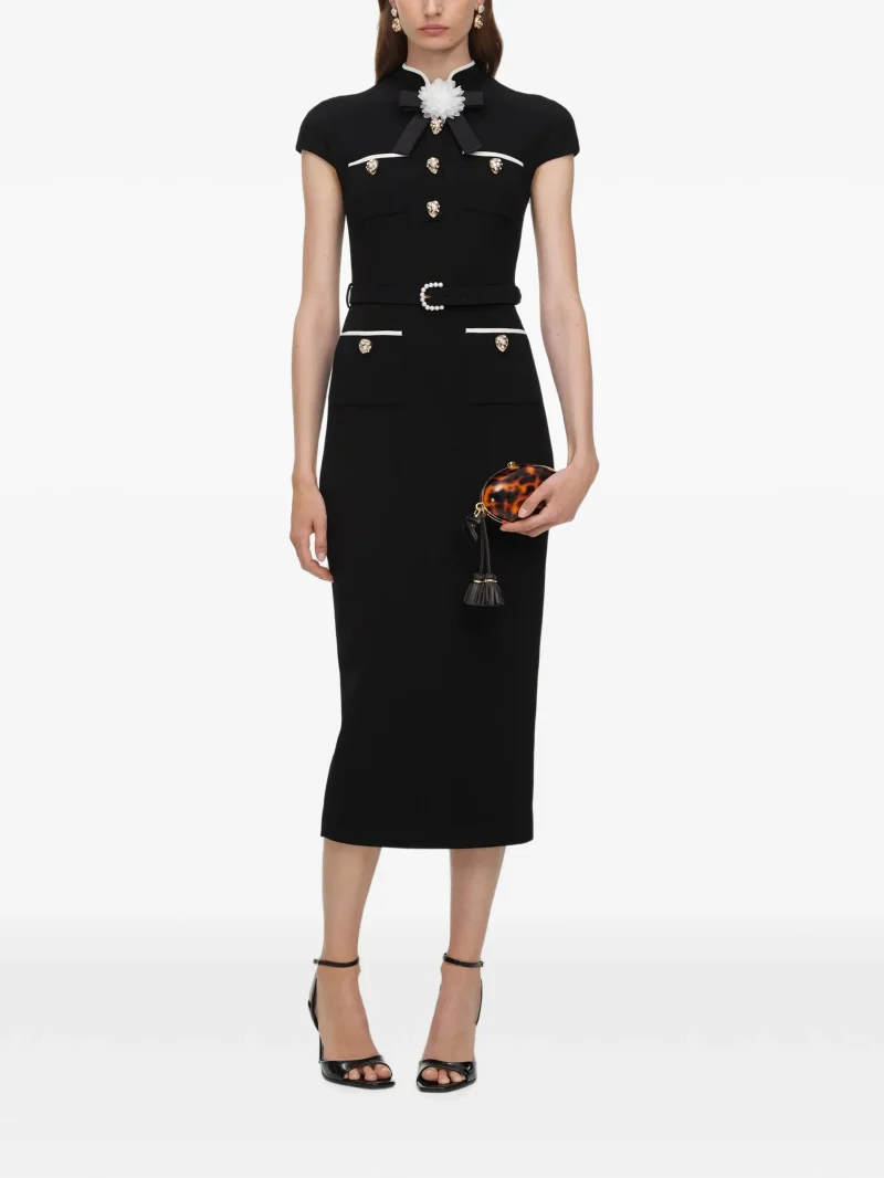 Rochie midi Self-Portrait wool crepe negru