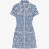 Rochie mini Self-Portrait collared textured denim albastru