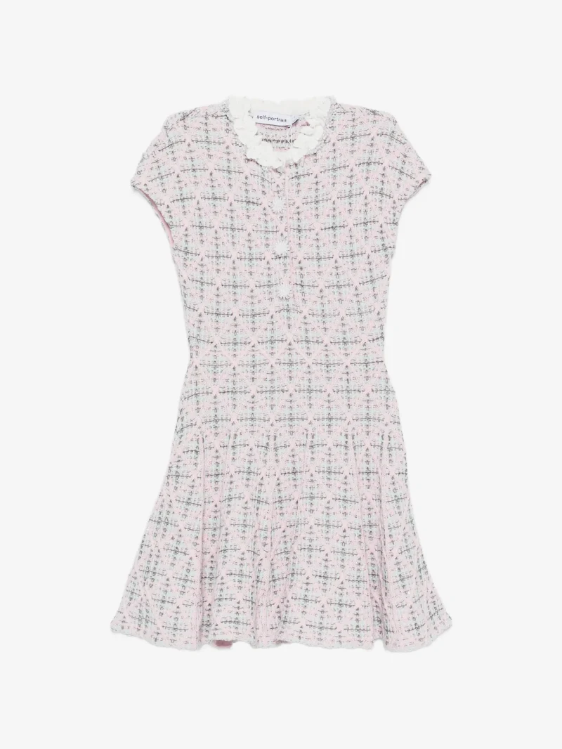 Rochie mini Self-Portrait diamond-pattern roz