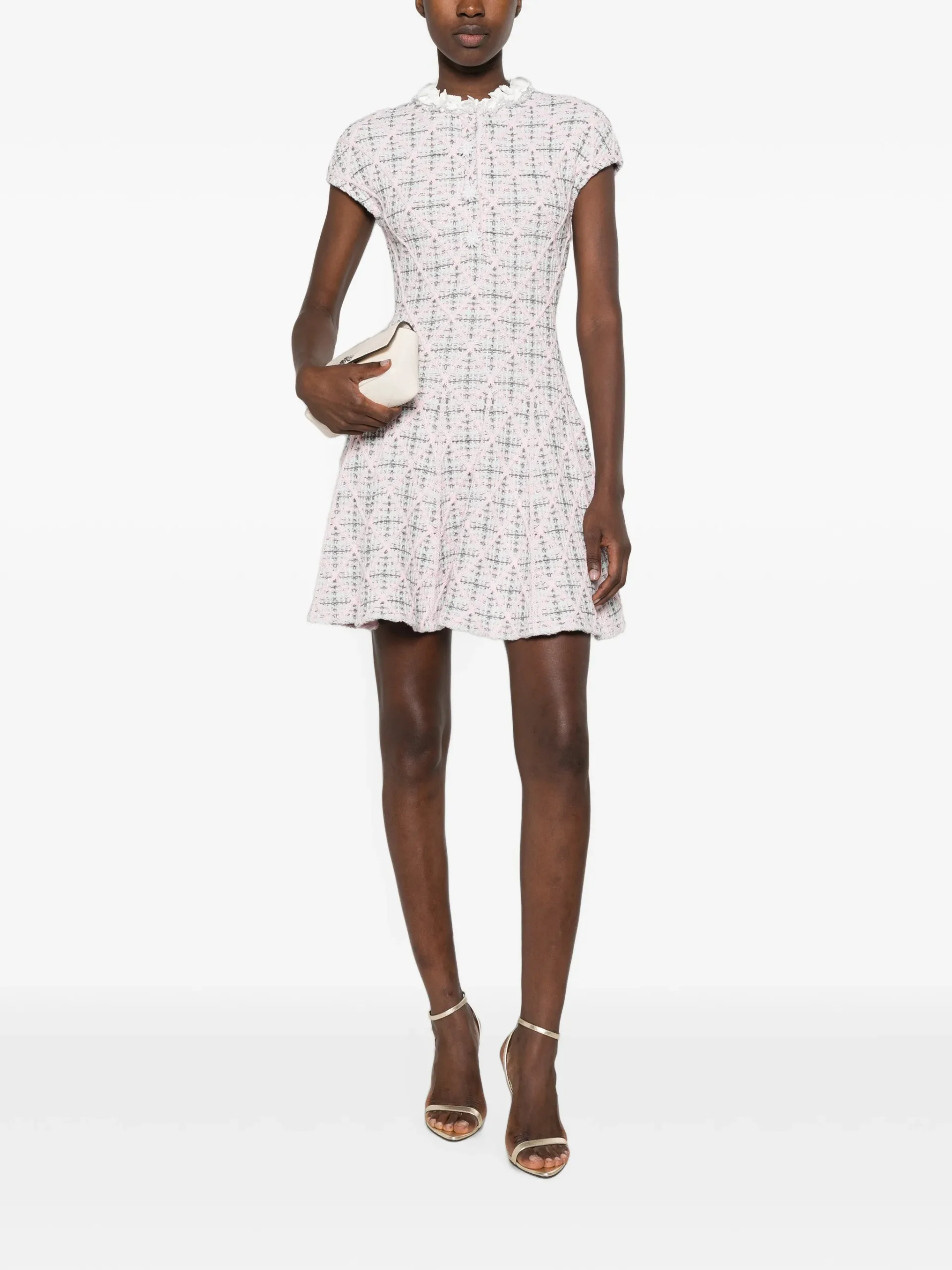 Rochie mini Self-Portrait diamond-pattern roz - imagine 2