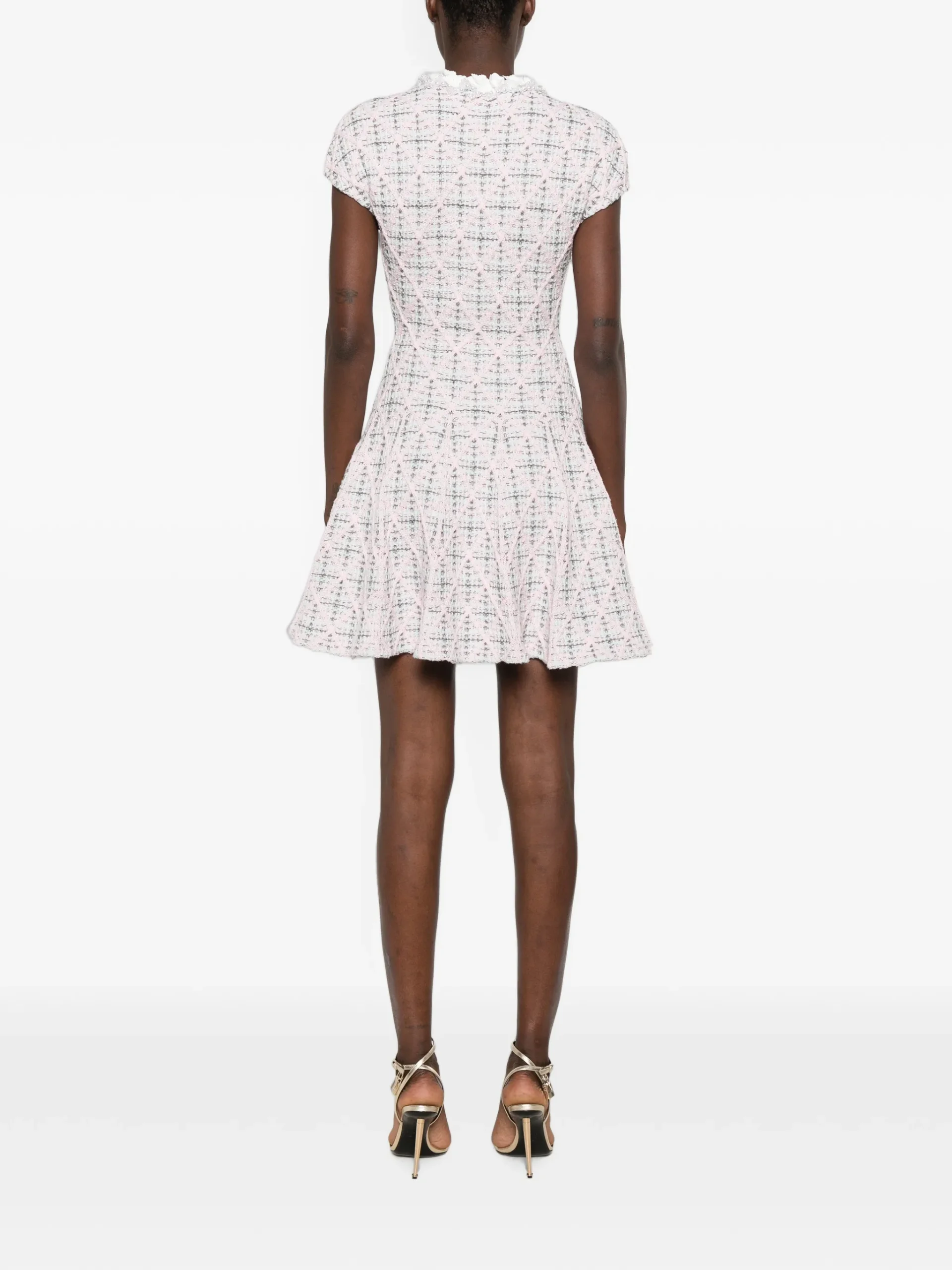 Rochie mini Self-Portrait diamond-pattern roz - imagine 4