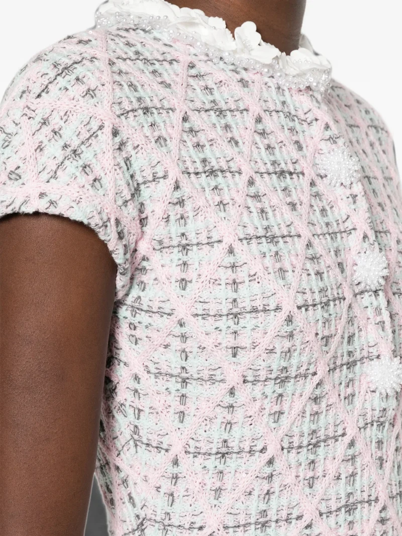 Rochie mini Self-Portrait diamond-pattern roz - imagine 3