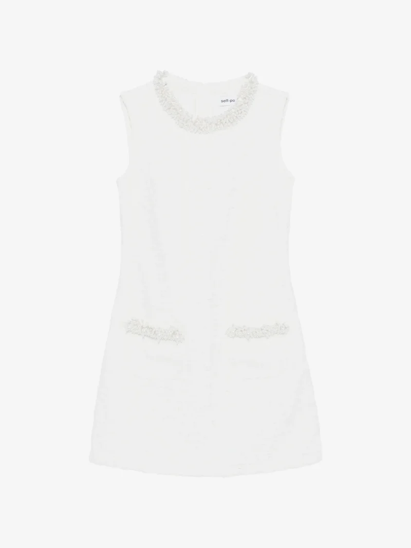 Rochie mini Self-Portrait faux-pearl embellished alb