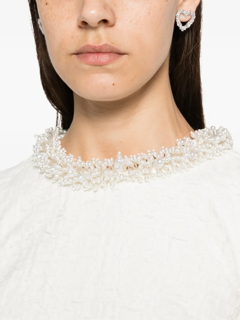 Rochie mini Self-Portrait faux-pearl embellished alb - imagine 3