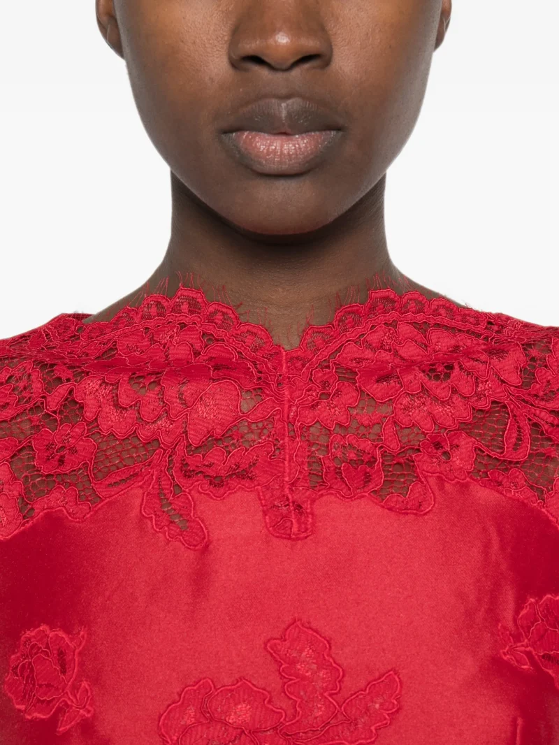Rochie mini Self-Portrait lace-trim rosu - imagine 3