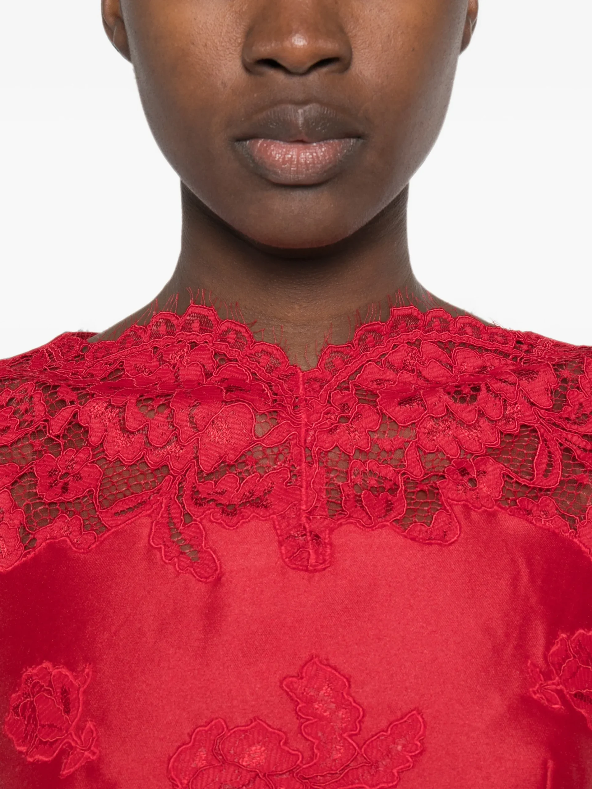 Rochie mini Self-Portrait lace-trim rosu - imagine 3
