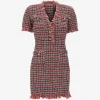 Rochie mini Self-Portrait frayed knit rosu