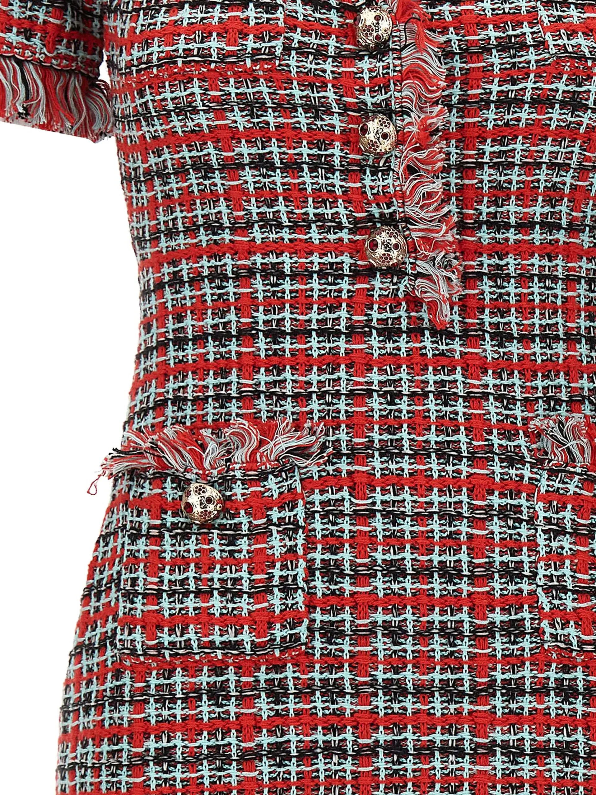Rochie mini Self-Portrait frayed knit rosu - imagine 6