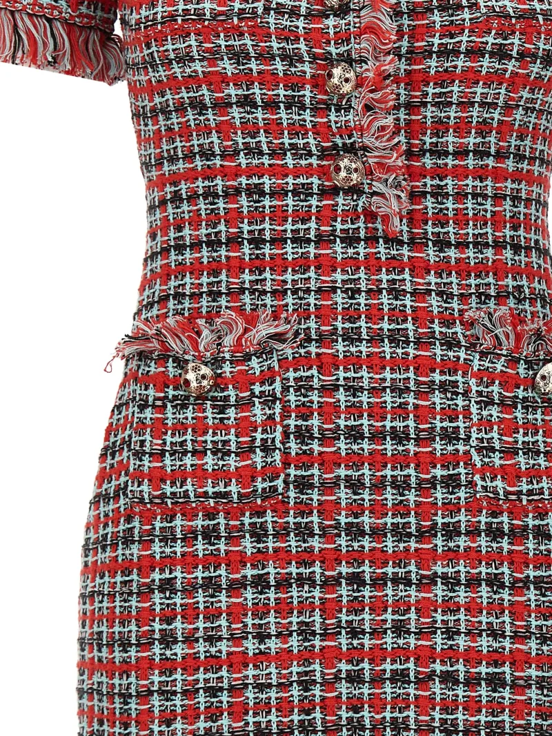 Rochie mini Self-Portrait frayed knit rosu - imagine 4