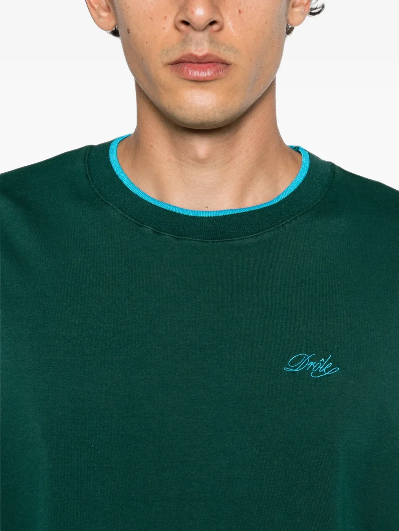Tricou Drole De Monsieur Belissima logo-embroidered verde - imagine 3