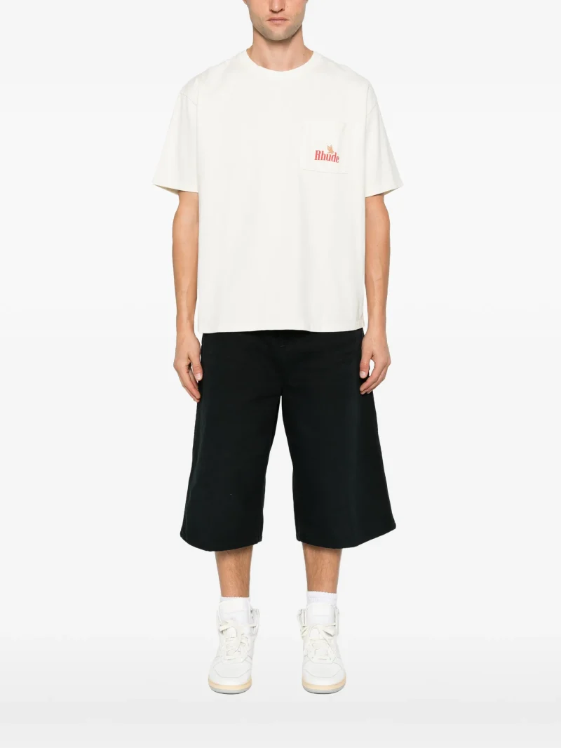 Tricou RHUDE  logo-print pocket alb - imagine 5