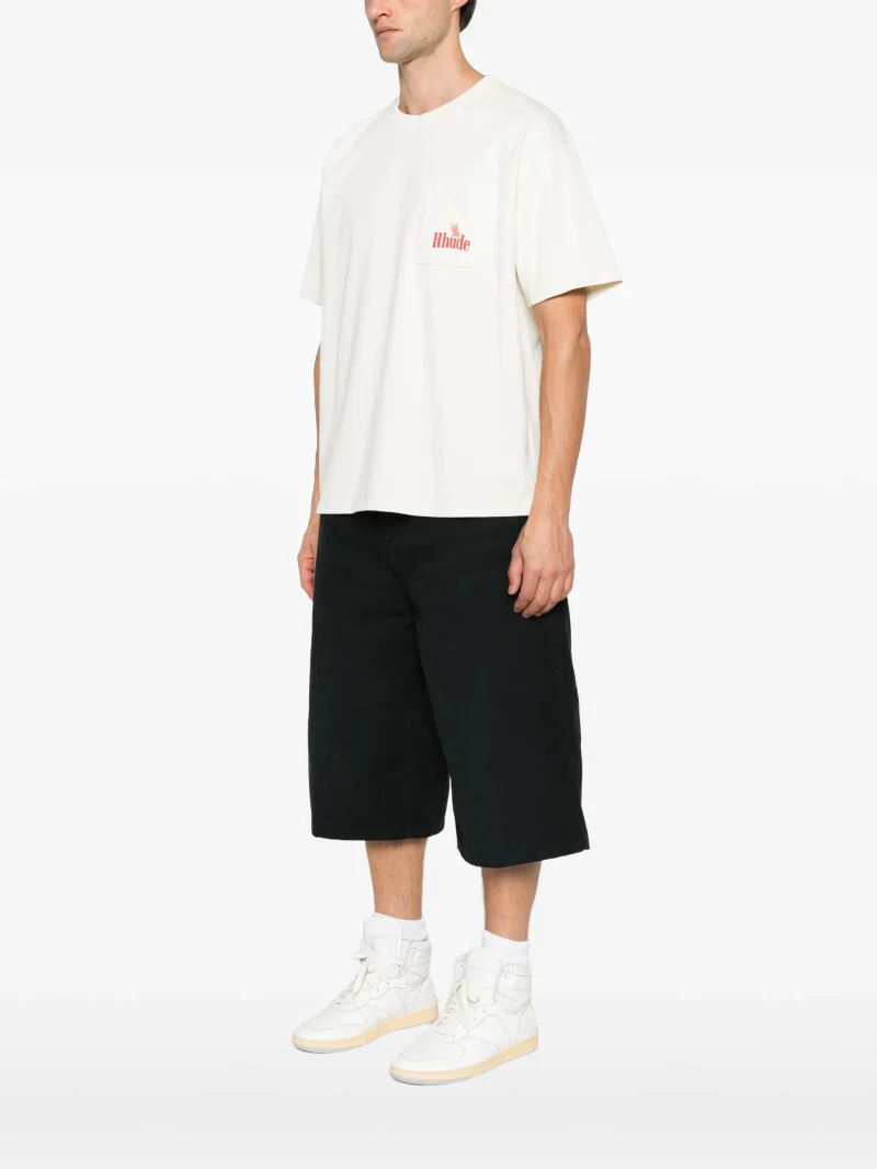 Tricou RHUDE  logo-print pocket alb - imagine 4