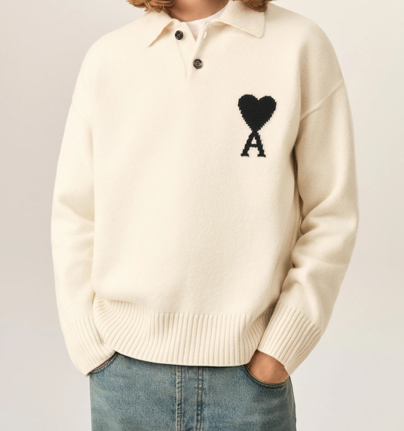 Pulover white wool polo with Ami de Coeur alb - imagine 4