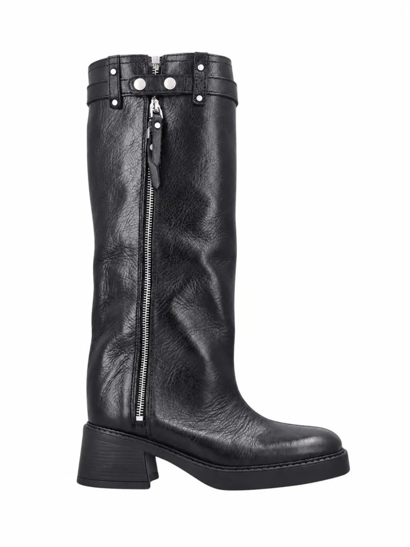 Cizme Miista Izolda Buckled Zip-up Calf Leather negru