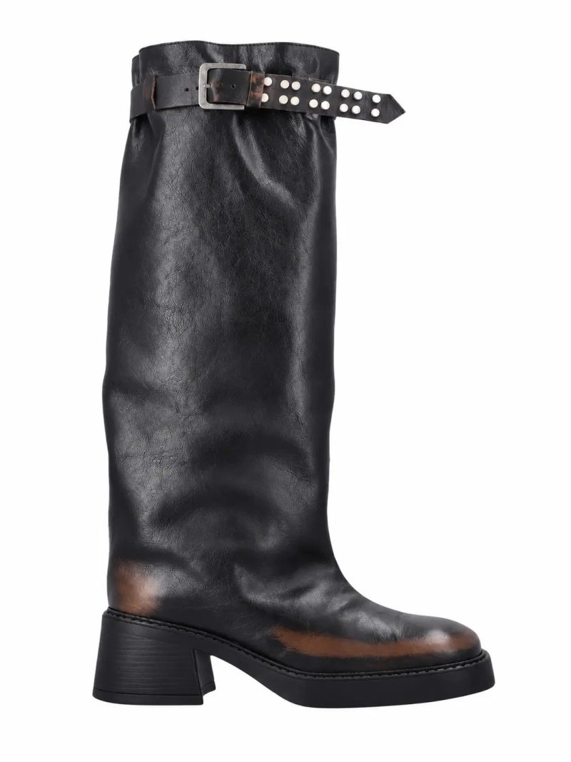 Cizme MIISTA Buckle-Fastening Studded maro