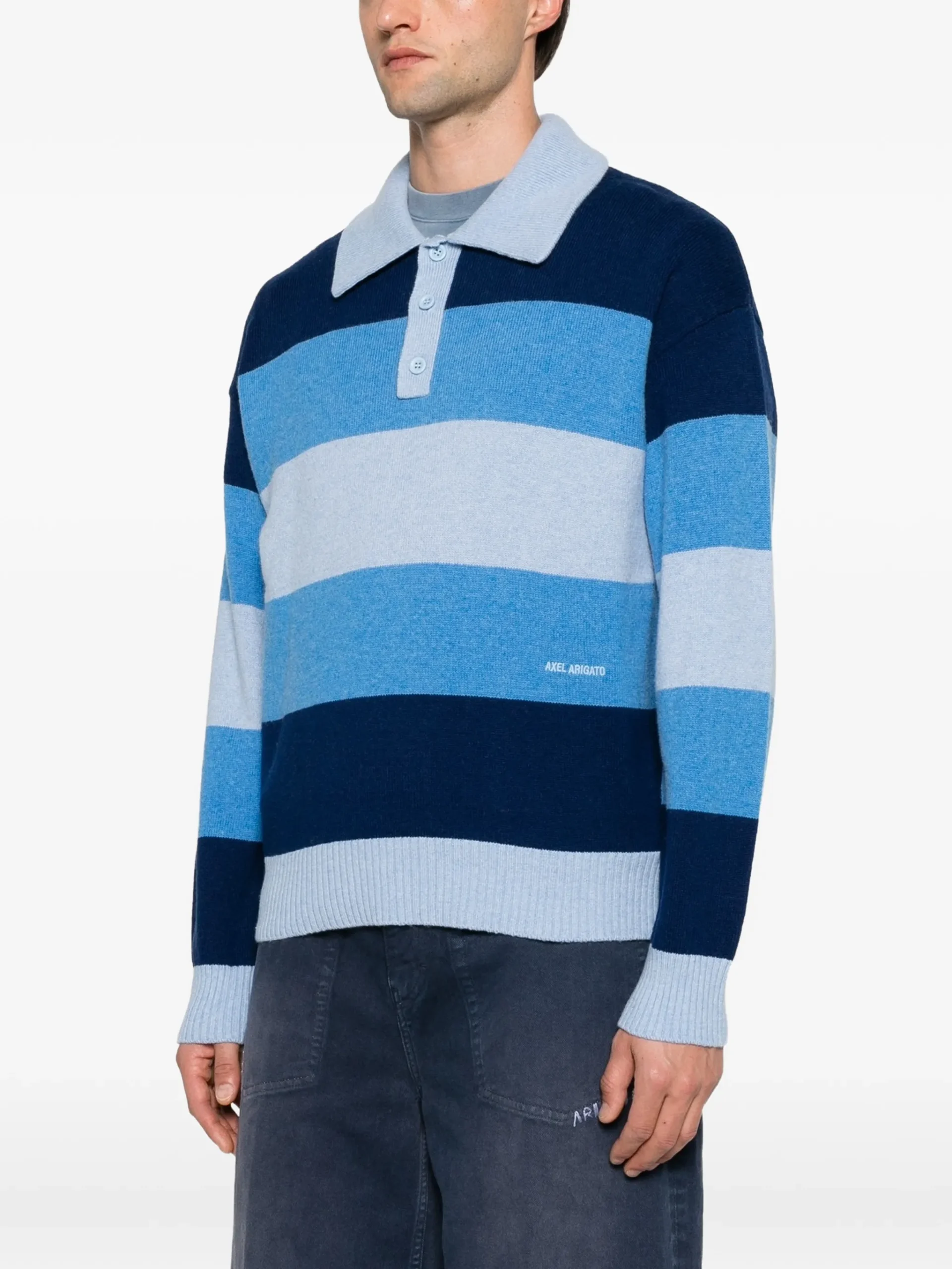Bluza Axel Arigato Striped Polo-Collar albastru - imagine 3
