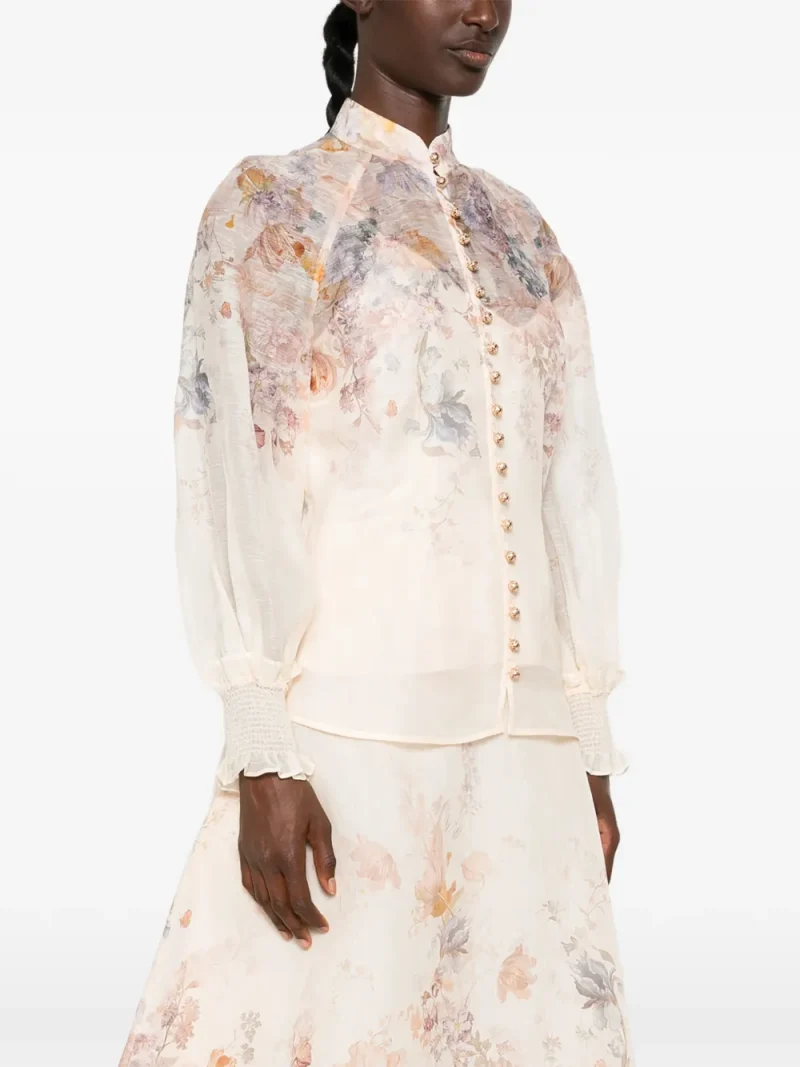Bluza Zimmermann Floral-Print Silk-Blend bej - imagine 3