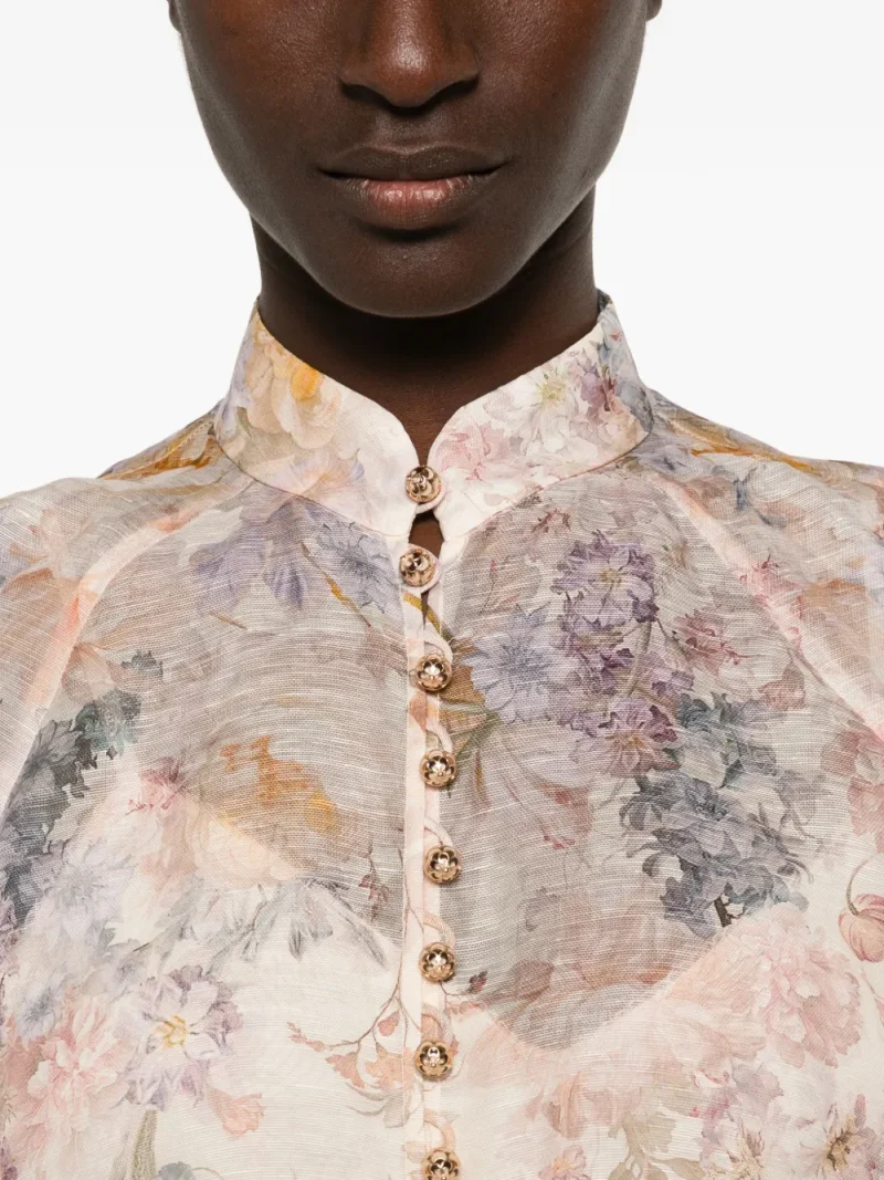 Bluza Zimmermann Floral-Print Silk-Blend bej - imagine 5