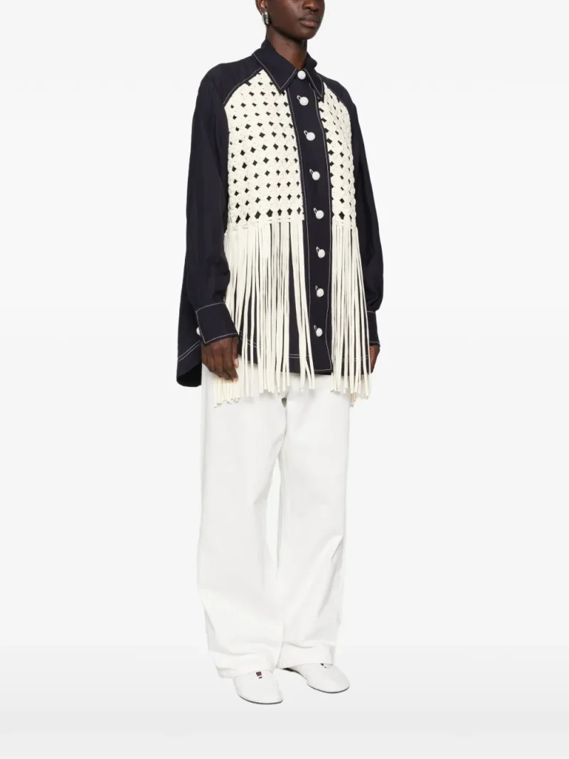 Camasa Alemais Fringe-Trim Woven-Panel bleumarin - imagine 3
