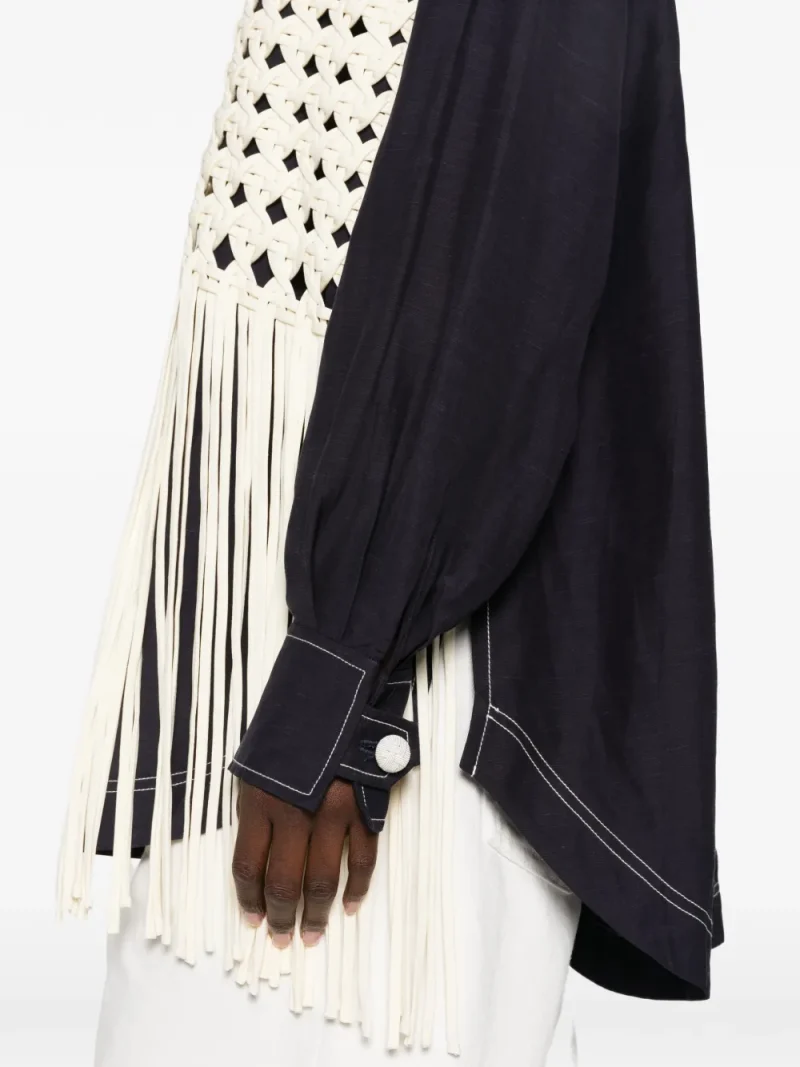 Camasa Alemais Fringe-Trim Woven-Panel bleumarin - imagine 5