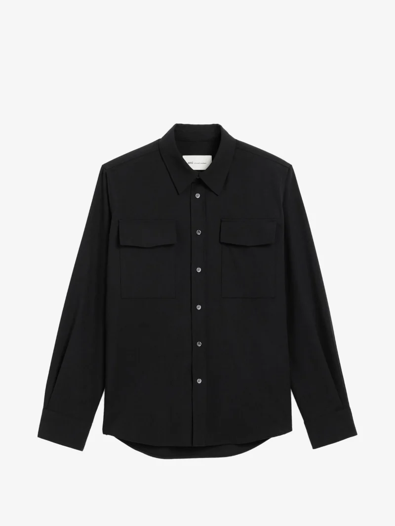 Camasa Ami Paris Black Wool Long-Sleeved Classic negru