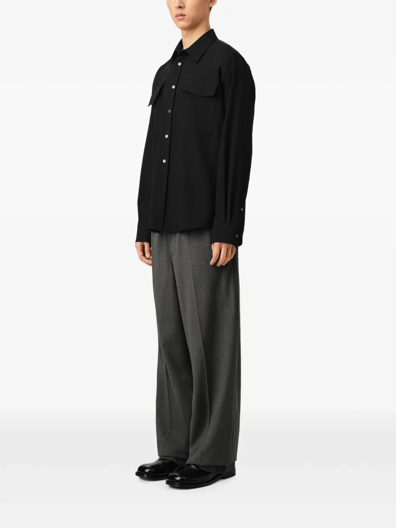 Camasa Ami Paris Black Wool Long-Sleeved Classic negru - imagine 5