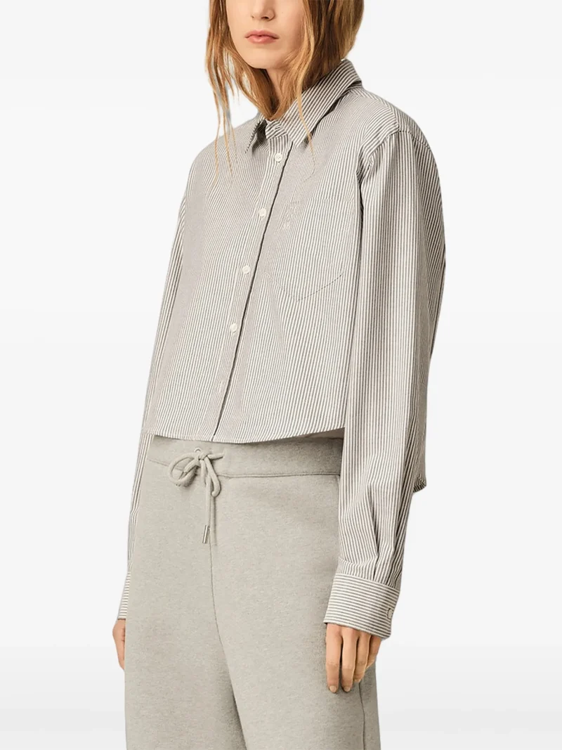 Camasa Ami Paris Cropped Striped Embossed Ami de Coeur alb - imagine 3