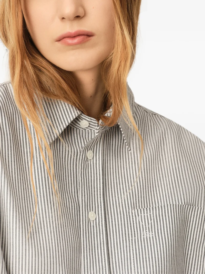 Camasa Ami Paris Cropped Striped Embossed Ami de Coeur alb - imagine 5