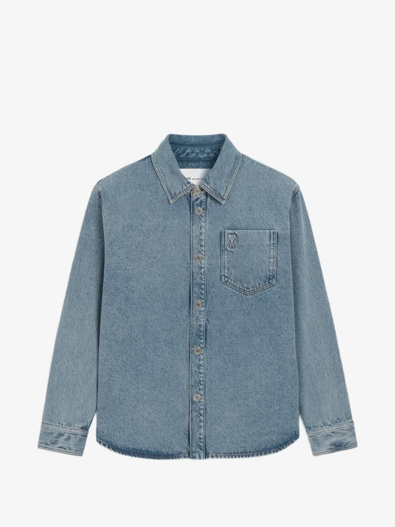 Camasa Ami Paris Overshirt Ami de Coeur albastru