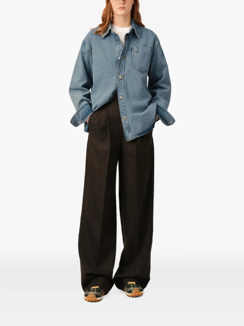 Camasa Ami Paris Overshirt Ami de Coeur albastru - imagine 4