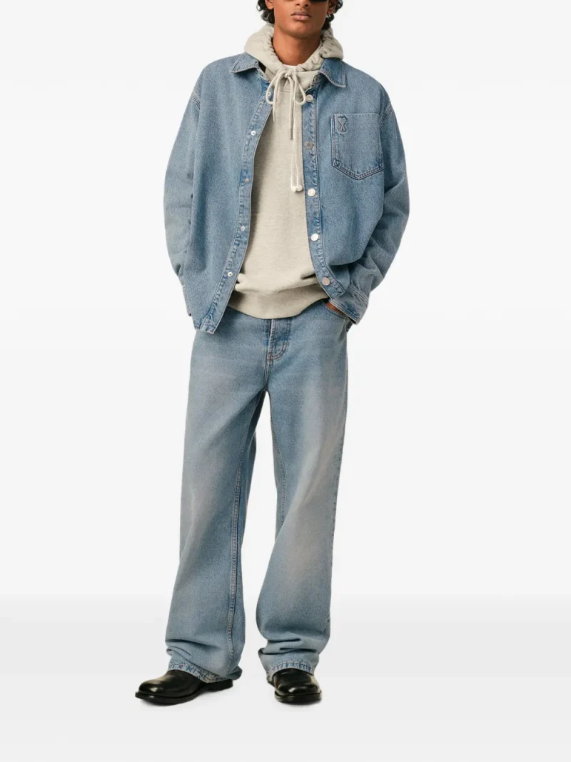 Camasa Ami Paris Overshirt Ami de Coeur albastru - imagine 3