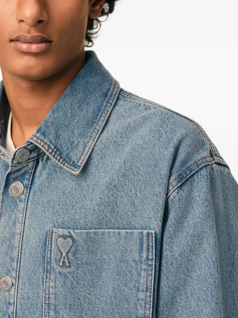 Camasa Ami Paris Overshirt Ami de Coeur albastru - imagine 7