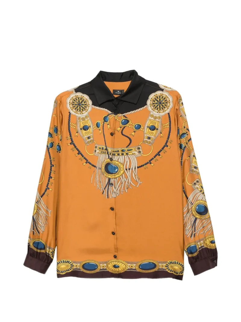 Camasa ETRO Jewellery-Print Silk portocaliu