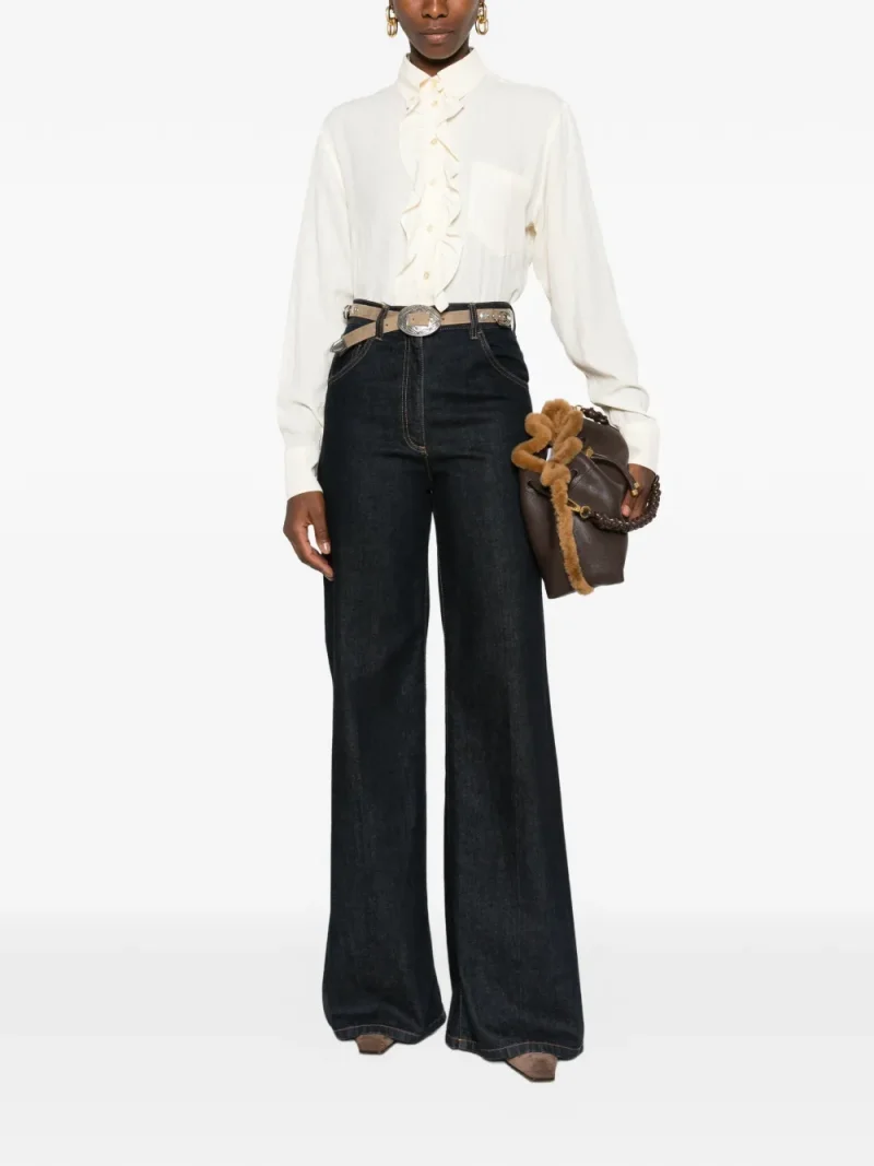 Camasa ETRO Ruffled Paisley-Jacquard ecru - imagine 4