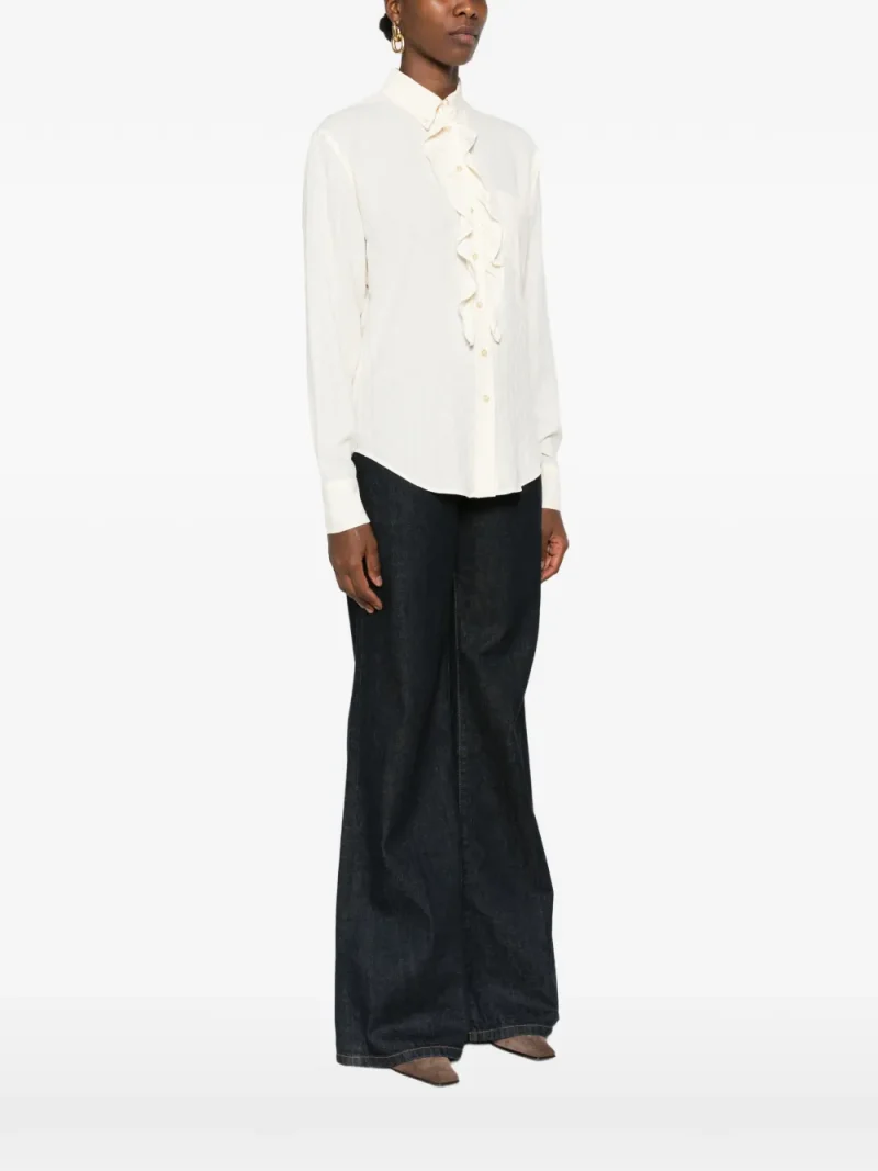 Camasa ETRO Ruffled Paisley-Jacquard ecru - imagine 3