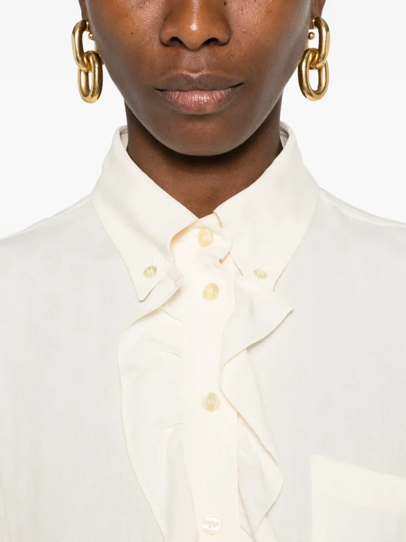 Camasa ETRO Ruffled Paisley-Jacquard ecru - imagine 5