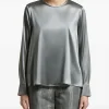 Camasa Peserico Satin-Finish Long-Sleeved gri