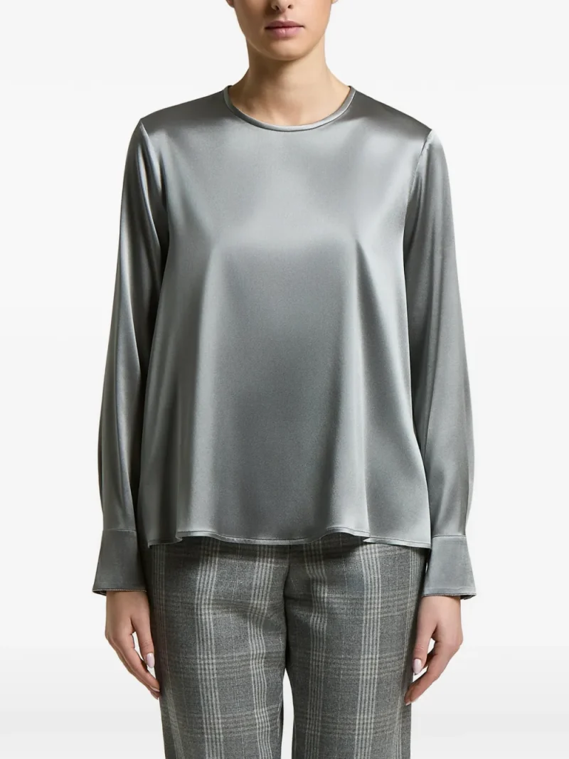 Camasa Peserico Satin-Finish Long-Sleeved gri