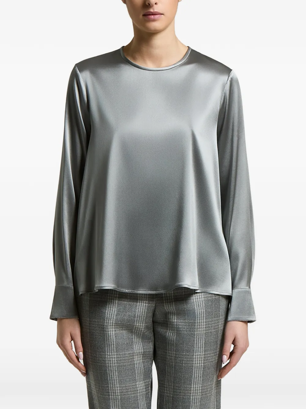 Camasa Peserico Satin-Finish Long-Sleeved gri