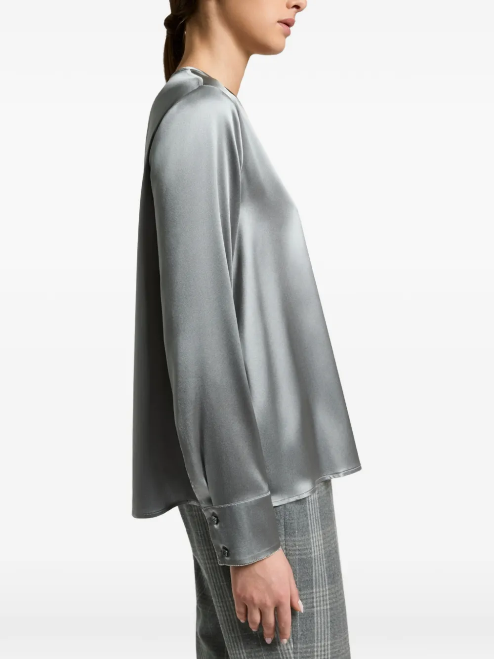 Camasa Peserico Satin-Finish Long-Sleeved gri - imagine 3